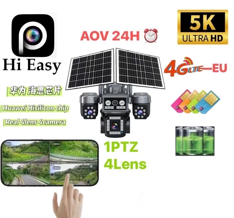 5MP solar-powered surveillance camera outdoor AOV multi-lens 24-hour video alarm monitor camera head details Picture