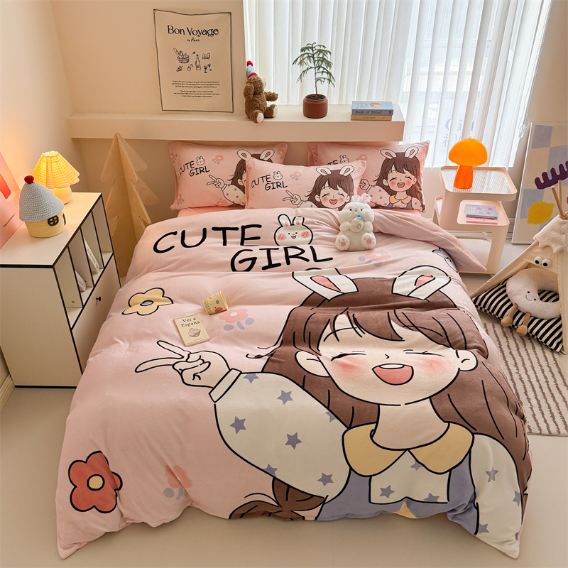 Wholesale from the source factory of the 2025 new type a large version cartoon thickened milk fleece printed four-piece set for mothers and babies pic 8