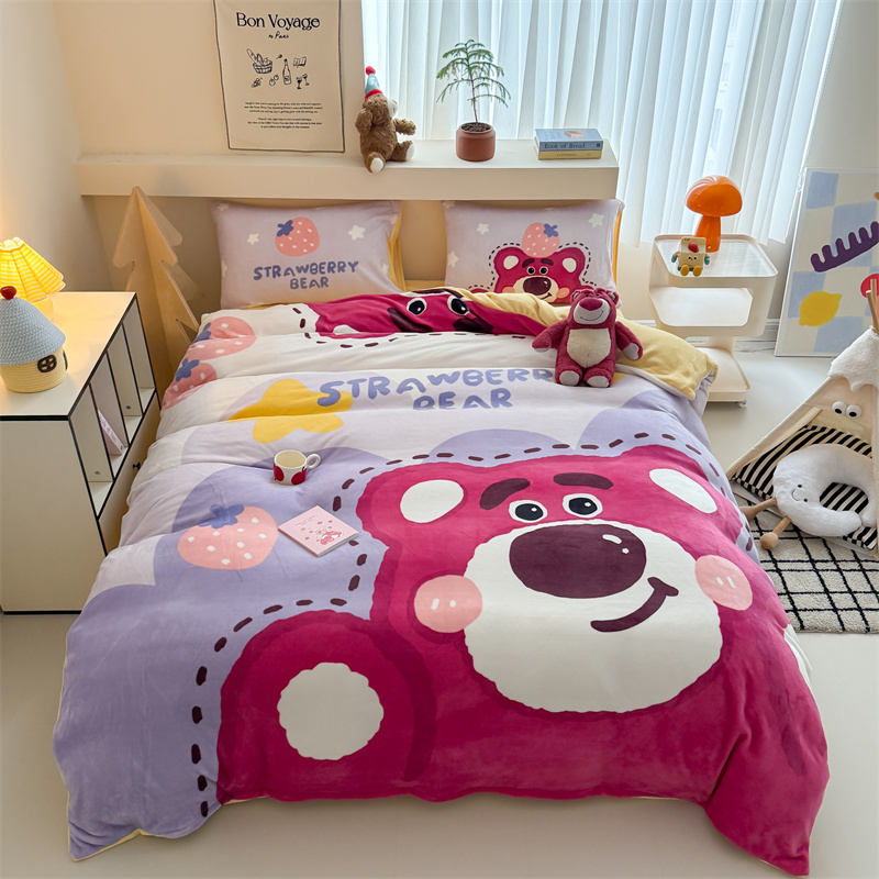 Wholesale from the source factory of the 2025 new type a large version cartoon thickened milk fleece printed four-piece set for mothers and babies pic 9