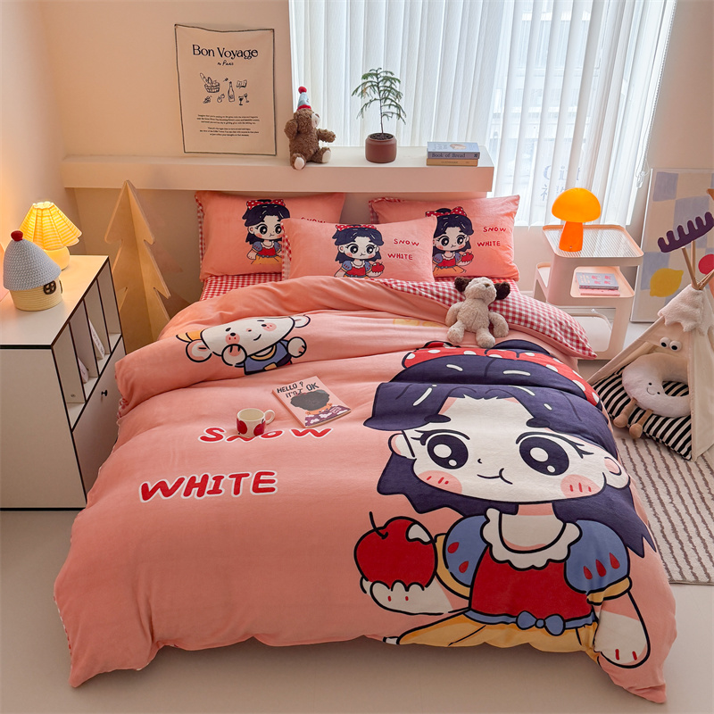 Wholesale from the source factory of the 2025 new type a large version cartoon thickened milk fleece printed four-piece set for mothers and babies pic 7