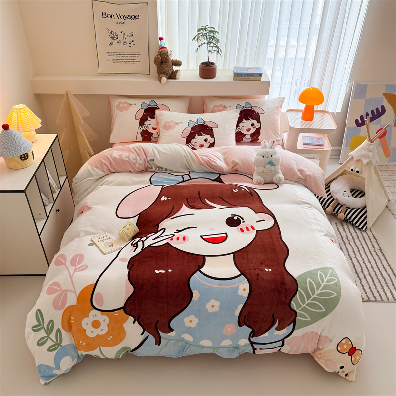 Wholesale from the source factory of the 2025 new type a large version cartoon thickened milk fleece printed four-piece set for mothers and babies pic 1