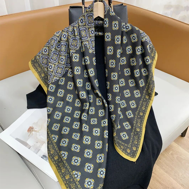New spring fashion and versatile plush double-sided differently colored shawl, 90 silk scarf, square scarf, velvet cotton new women's retro scarf details Picture