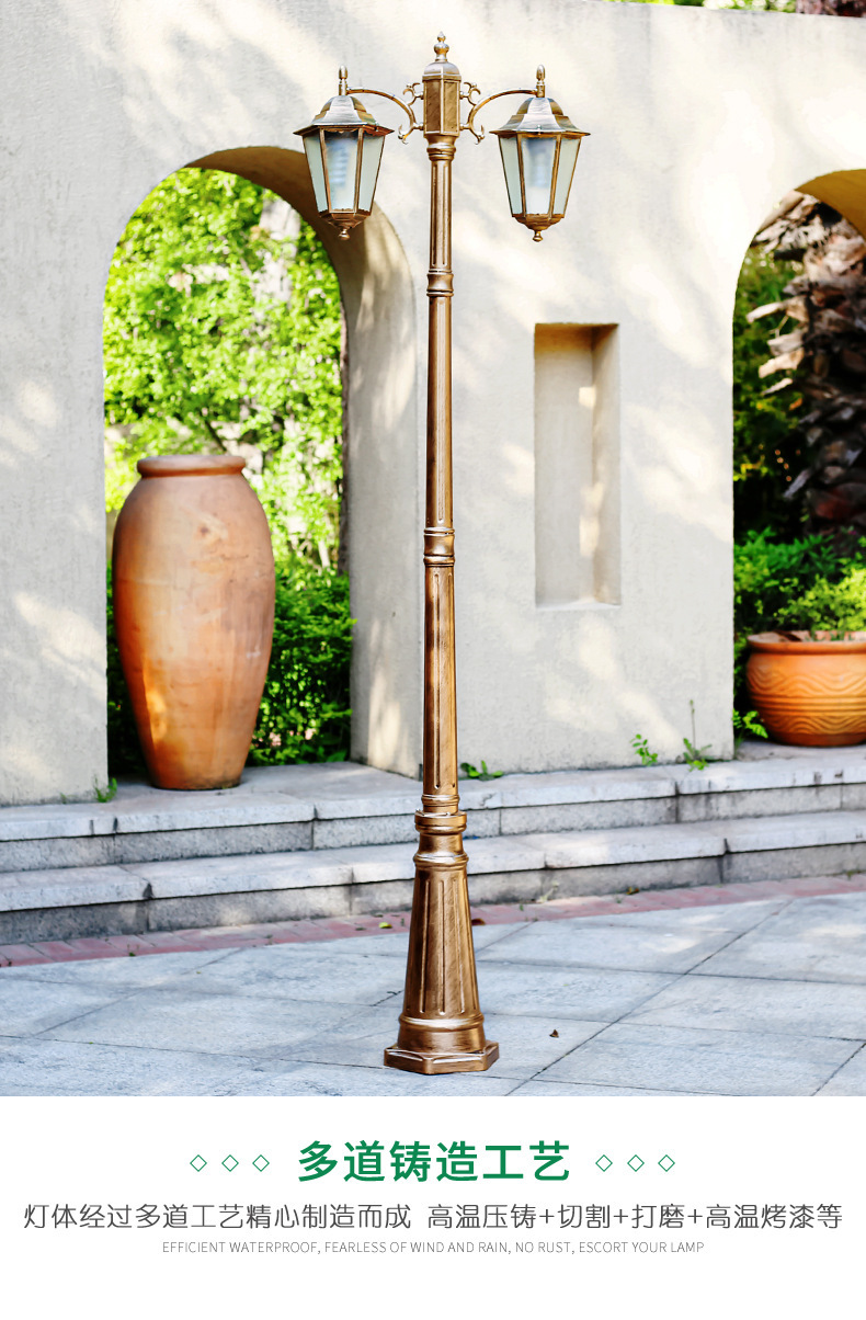 Solar-powered European-style double-head led garden lights, outdoor waterproof, retro garden landscape lights, industrial style, ancient-style street lights pic 6