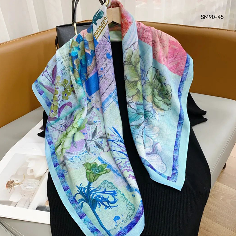 The new silk scarf for women is a versatile and fashionable printed square scarf and shawl, a trendy accessory for spring, summer, autumn and winter pic 9