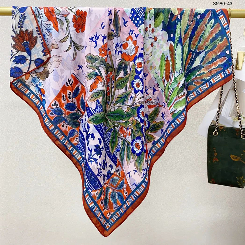 The new silk scarf for women is a versatile and fashionable printed square scarf and shawl, a trendy accessory for spring, summer, autumn and winter pic 13