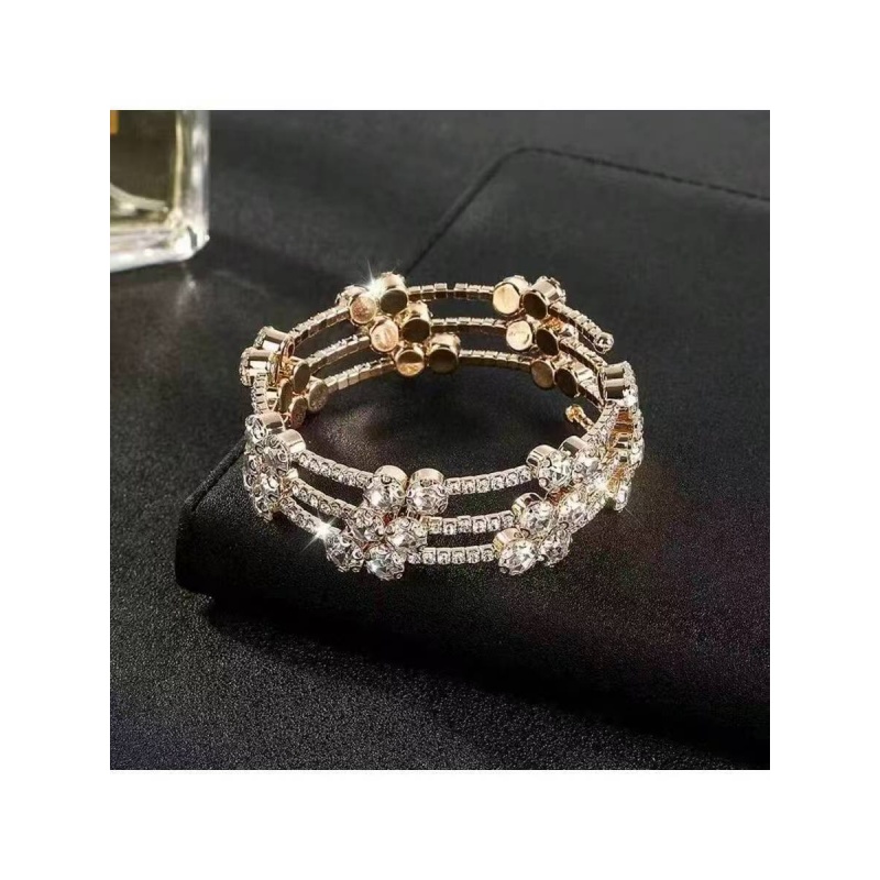 韩国时尚高品质满钻新款3排开口手镯手链女 简约手链手环手饰品