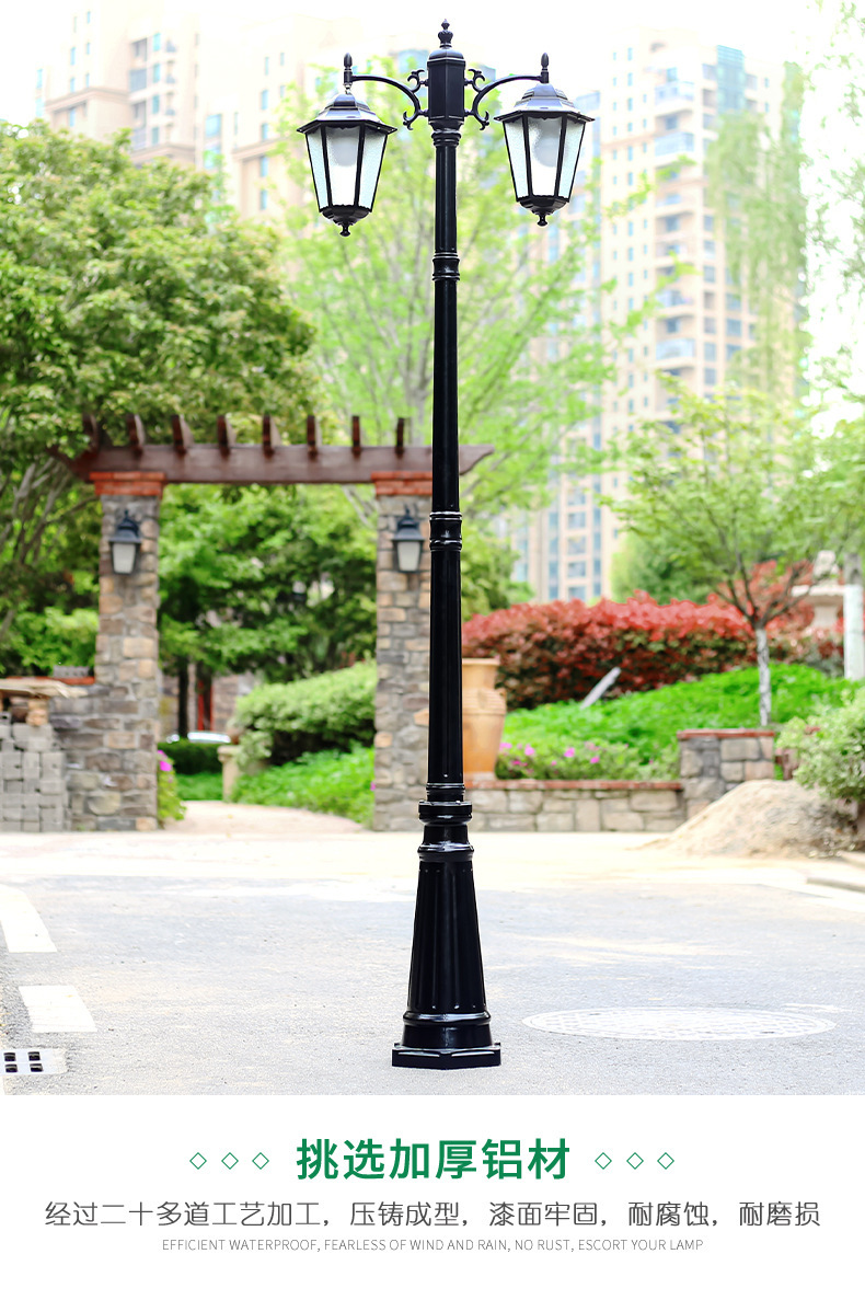 Solar-powered European-style double-head led garden lights, outdoor waterproof, retro garden landscape lights, industrial style, ancient-style street lights pic 4