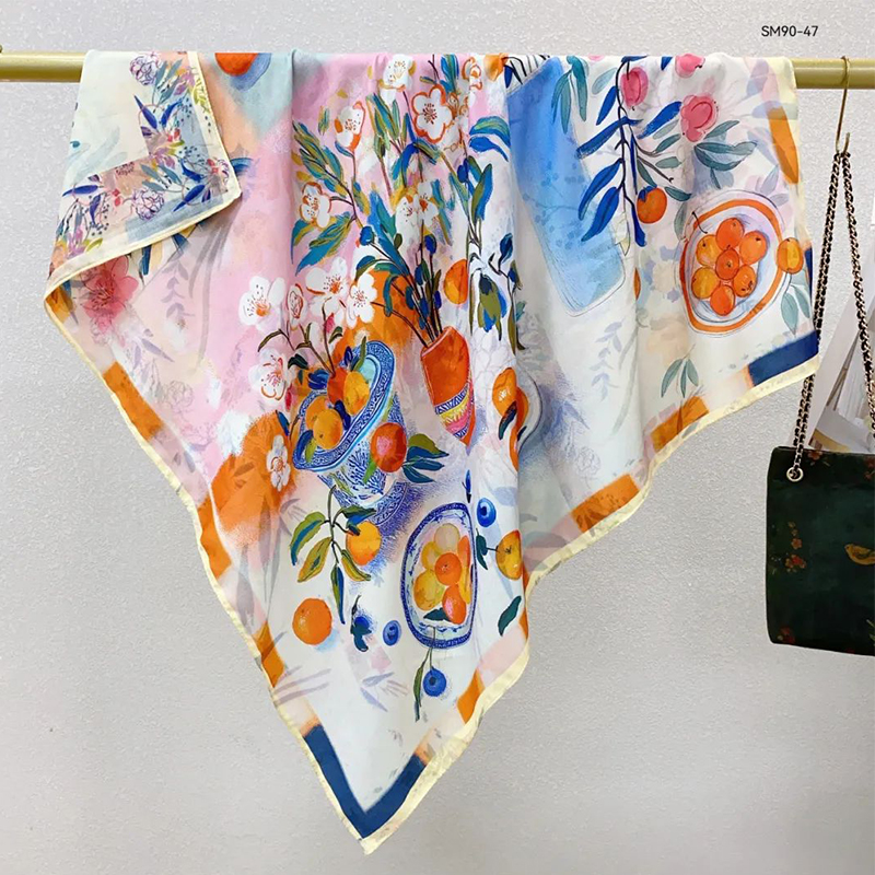 The new silk scarf for women is a versatile and fashionable printed square scarf and shawl, a trendy accessory for spring, summer, autumn and winter pic 1