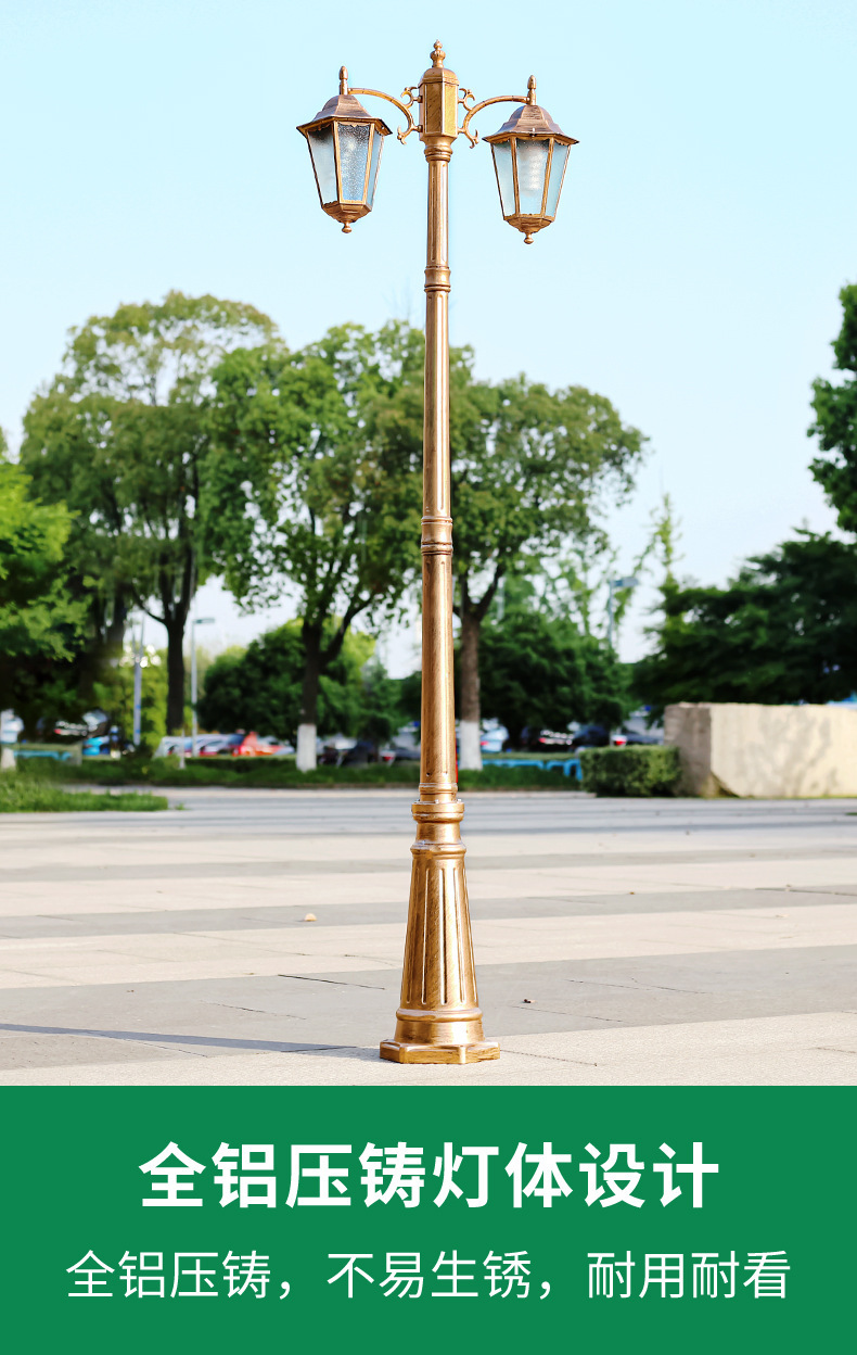 Solar-powered European-style double-head led garden lights, outdoor waterproof, retro garden landscape lights, industrial style, ancient-style street lights pic 2