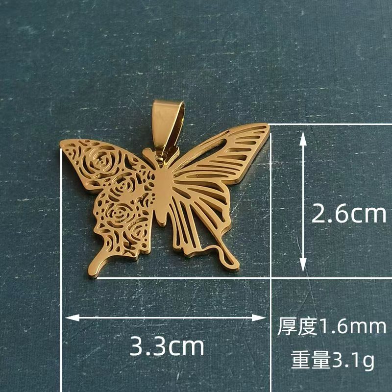 跨境外贸镂空玫瑰花纹动物蝴蝶钛钢不锈钢DIY饰品配件项链吊坠潮详情图2