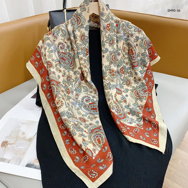 The new silk scarf is a versatile and fashionable printed square shawl for women, a trendy accessory for spring, summer, autumn and winter details Picture