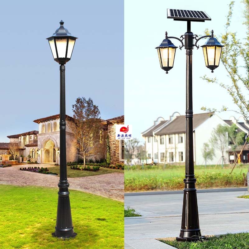 Solar-powered European-style double-head led garden lights, outdoor waterproof, retro garden landscape lights, industrial style, ancient-style street lights Item Picture