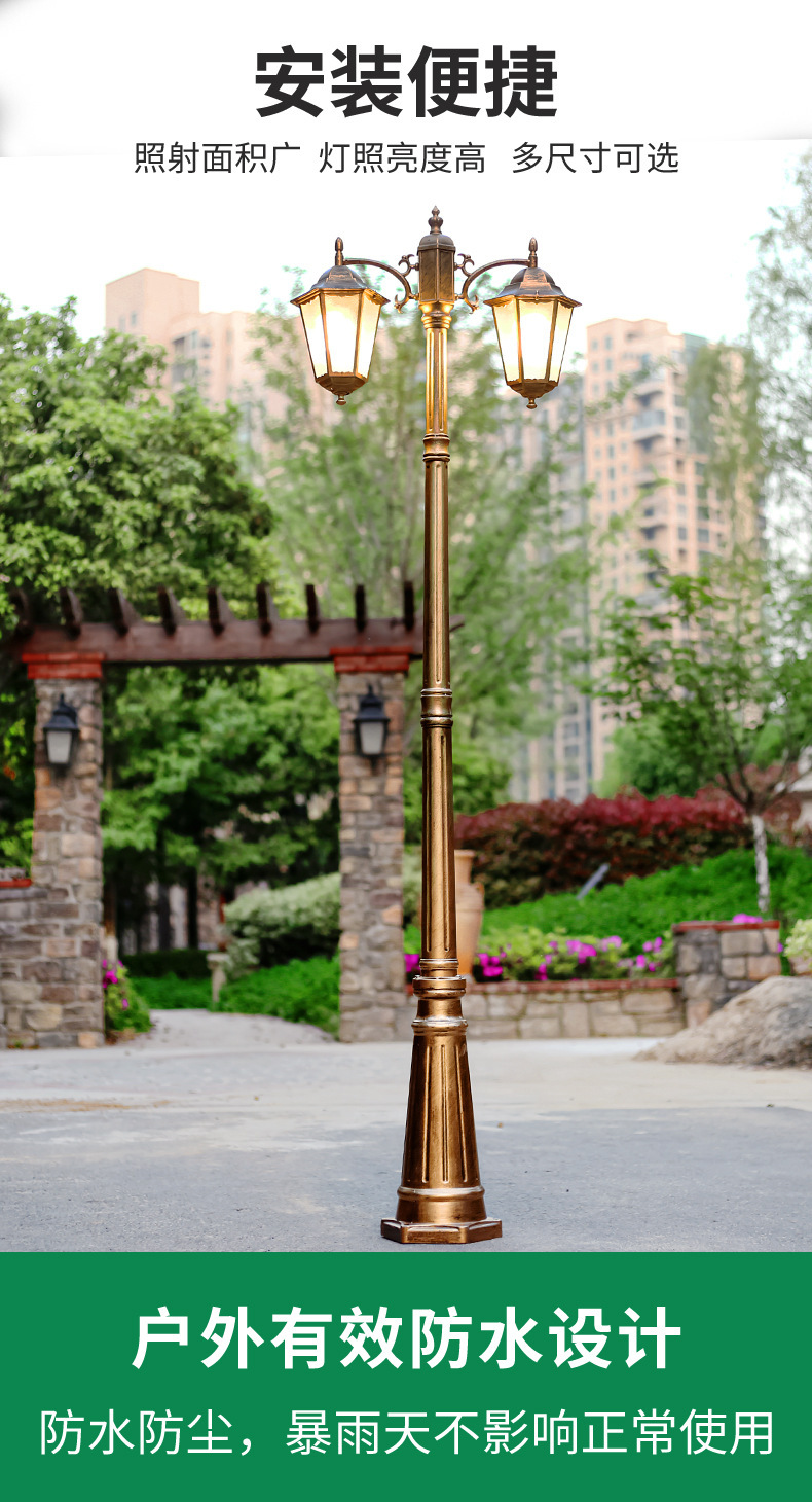 Solar-powered European-style double-head led garden lights, outdoor waterproof, retro garden landscape lights, industrial style, ancient-style street lights pic 1