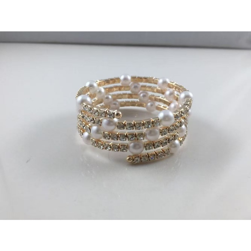 厂家直供时尚个性多层水钻珍珠手环女士4层夹钻 缠绕手镯手饰批发