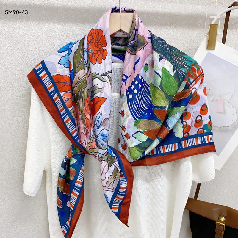 The new silk scarf for women is a versatile and fashionable printed square scarf and shawl, a trendy accessory for spring, summer, autumn and winter pic 14