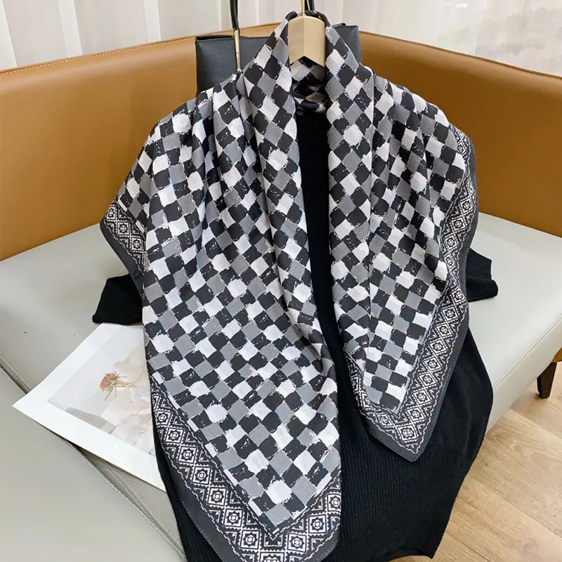 New spring fashion and versatile plush double-sided differently colored shawl, 90 silk scarf, square scarf, velvet cotton new women's retro scarf Application Scenario