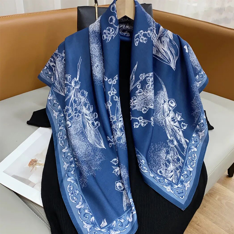 New spring fashion and versatile plush double-sided differently colored shawl, 90 silk scarf, square scarf, velvet cotton new women's retro scarf Item Picture