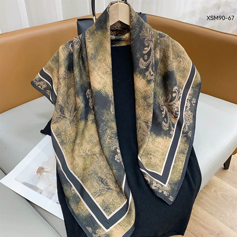 New spring fashion and versatile plush double-sided differently colored shawl, 90 silk scarf, square scarf, velvet cotton new women's retro scarf