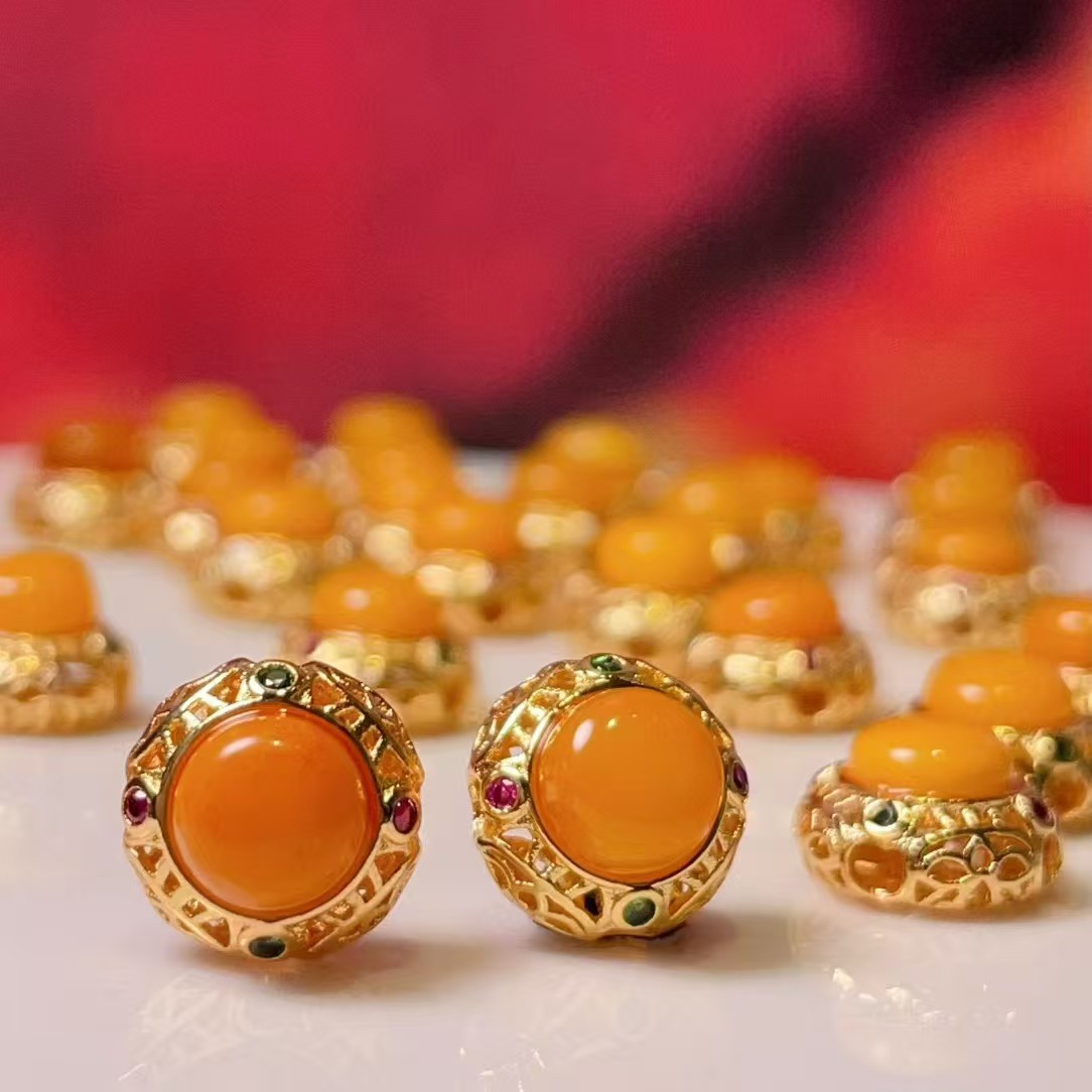 老蜡红绿锆圆形直孔diy饰品配件水晶配件古法沙金配件铜镀真金高保色