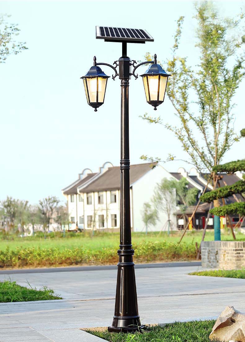 Solar-powered European-style double-head led garden lights, outdoor waterproof, retro garden landscape lights, industrial style, ancient-style street lights pic 5