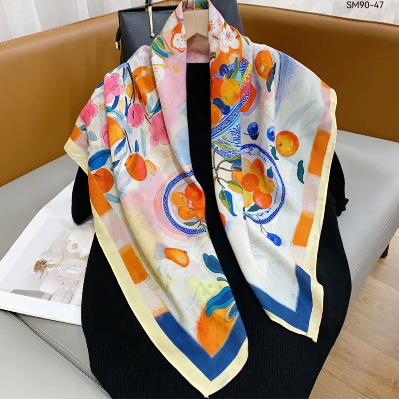 The new silk scarf for women is a versatile and fashionable printed square scarf and shawl, a trendy accessory for spring, summer, autumn and winter