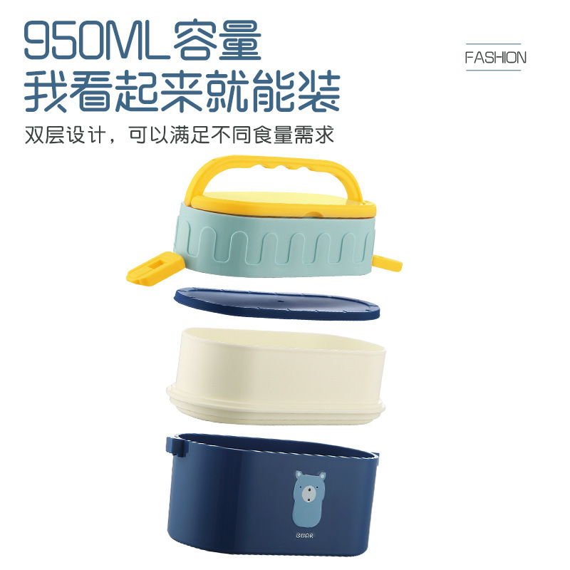 J35-2516A cartoon plastic double-layer lunch box, office worker and student lunch box, microwave oven-safe Japanese bento box Application Scenario