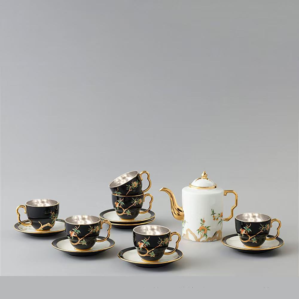 夫人瓷.石榴家园十四头直壶茶具高档茶具套组家用高颜值餐具套装商务送礼礼盒装白底实物图