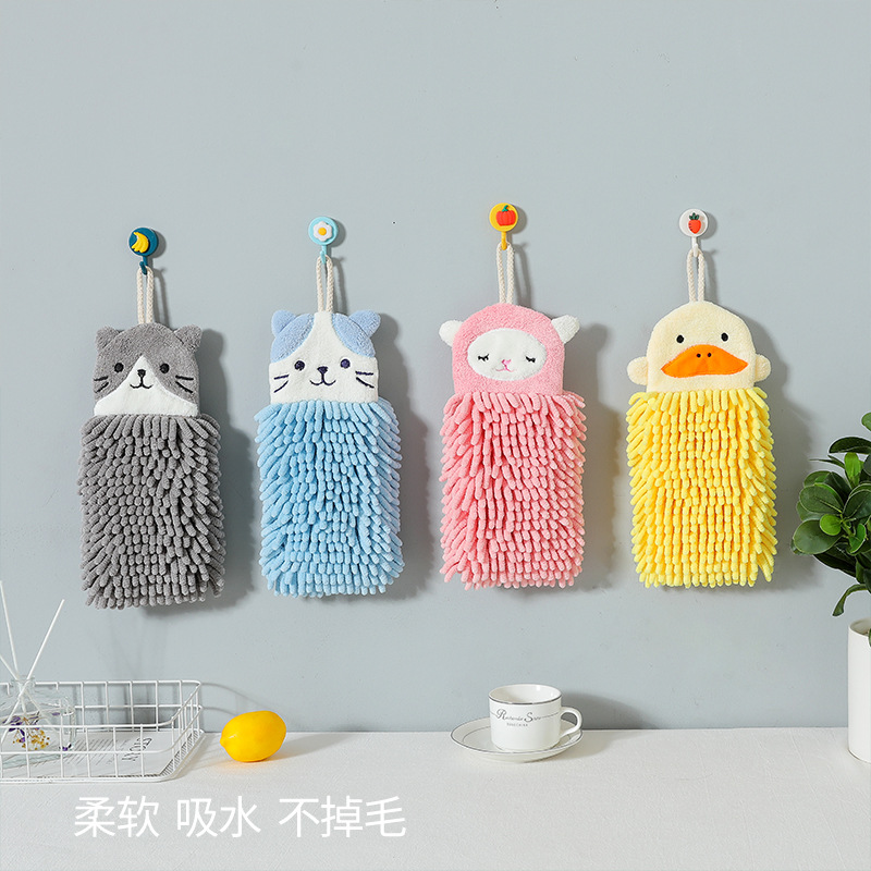 雪尼尔擦手巾 宾馆挂式卡通擦手球 家用厨房儿童刺绣吸水毛巾礼品