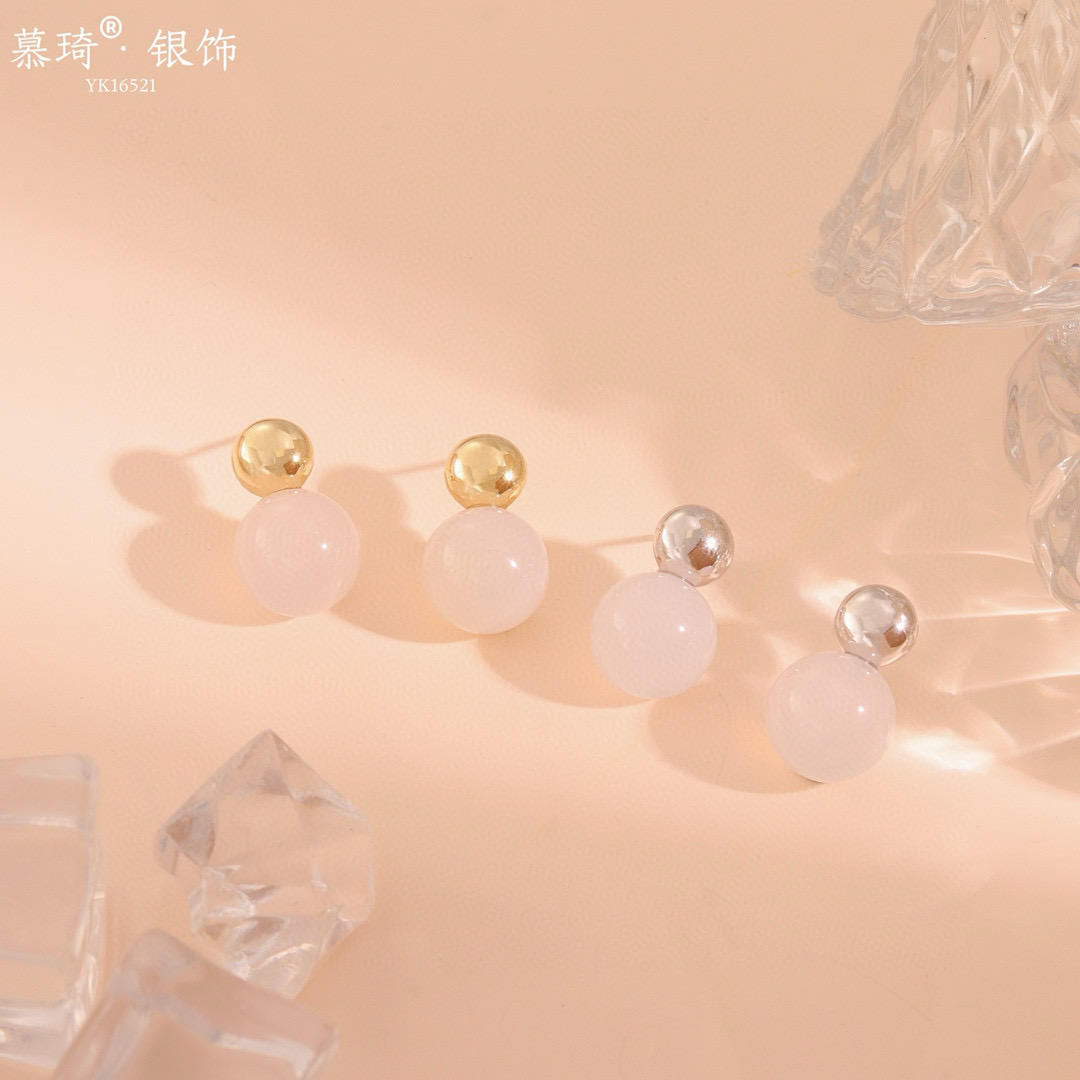 慕琦银饰新品简约珍珠耳钉金色与银色双款