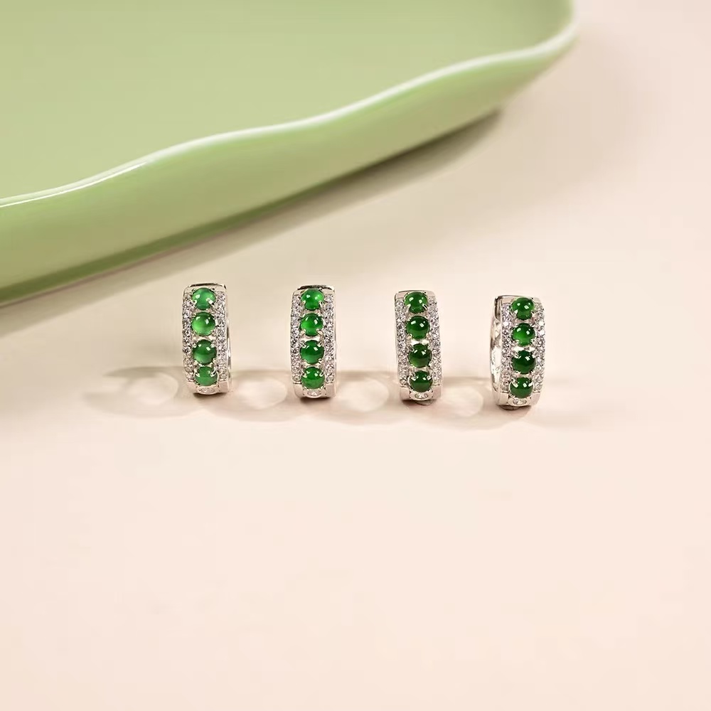 Natural jade earrings, ear rings, A-grade ice sun green egg surface, so small and exquisite green pure silver ear buckles, A gift for women Specification image