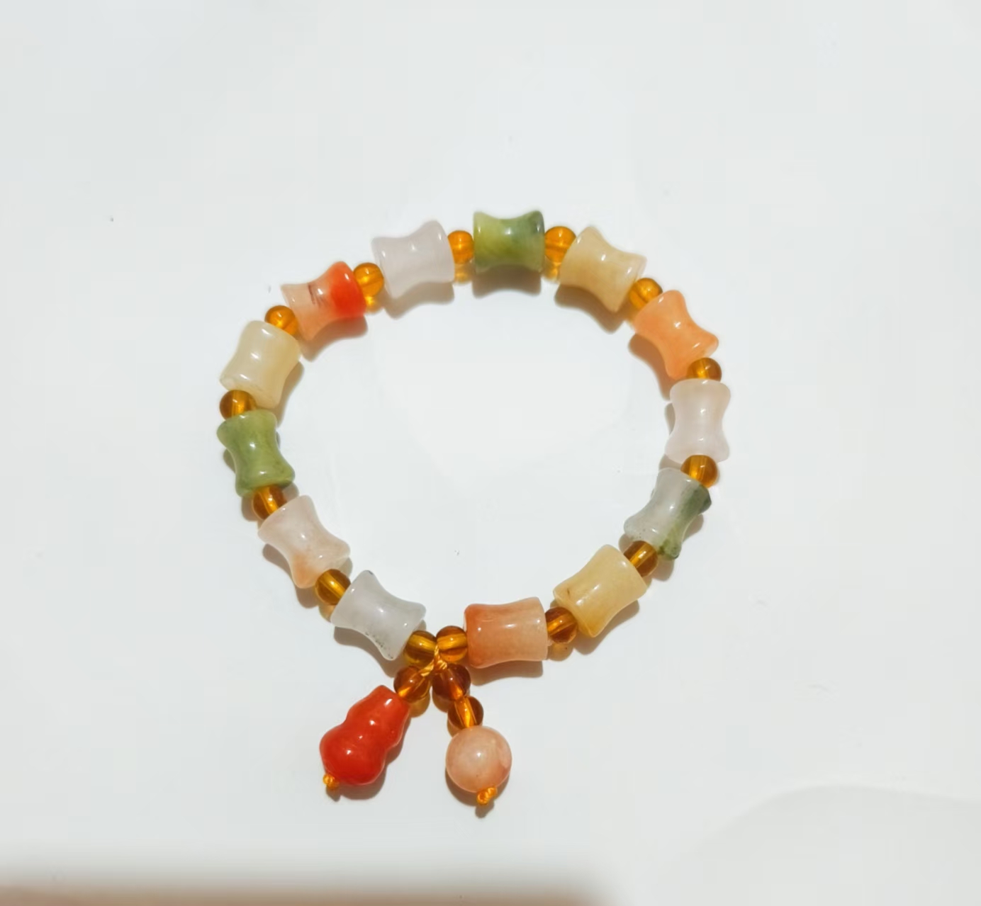 新中式金丝玉竹节手链ins小众轻奢复古葫芦吊坠手串