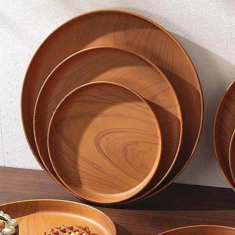 【 Jiehao Bamboo and Wood 】【2025 Bestseller 】 Products: Round Tray Three-piece set, round dinner plate, tea plate, home storage Plate, Coffee Shop cake Plate, Wooden packaging container Item Picture