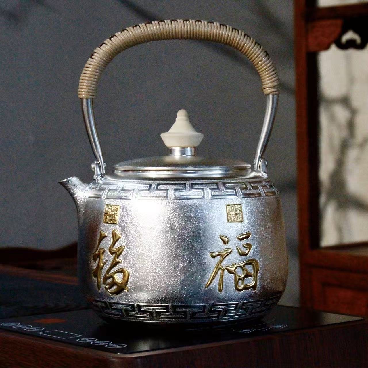 五帝赐福纯银茶具套装手工打造尊贵典雅产品图