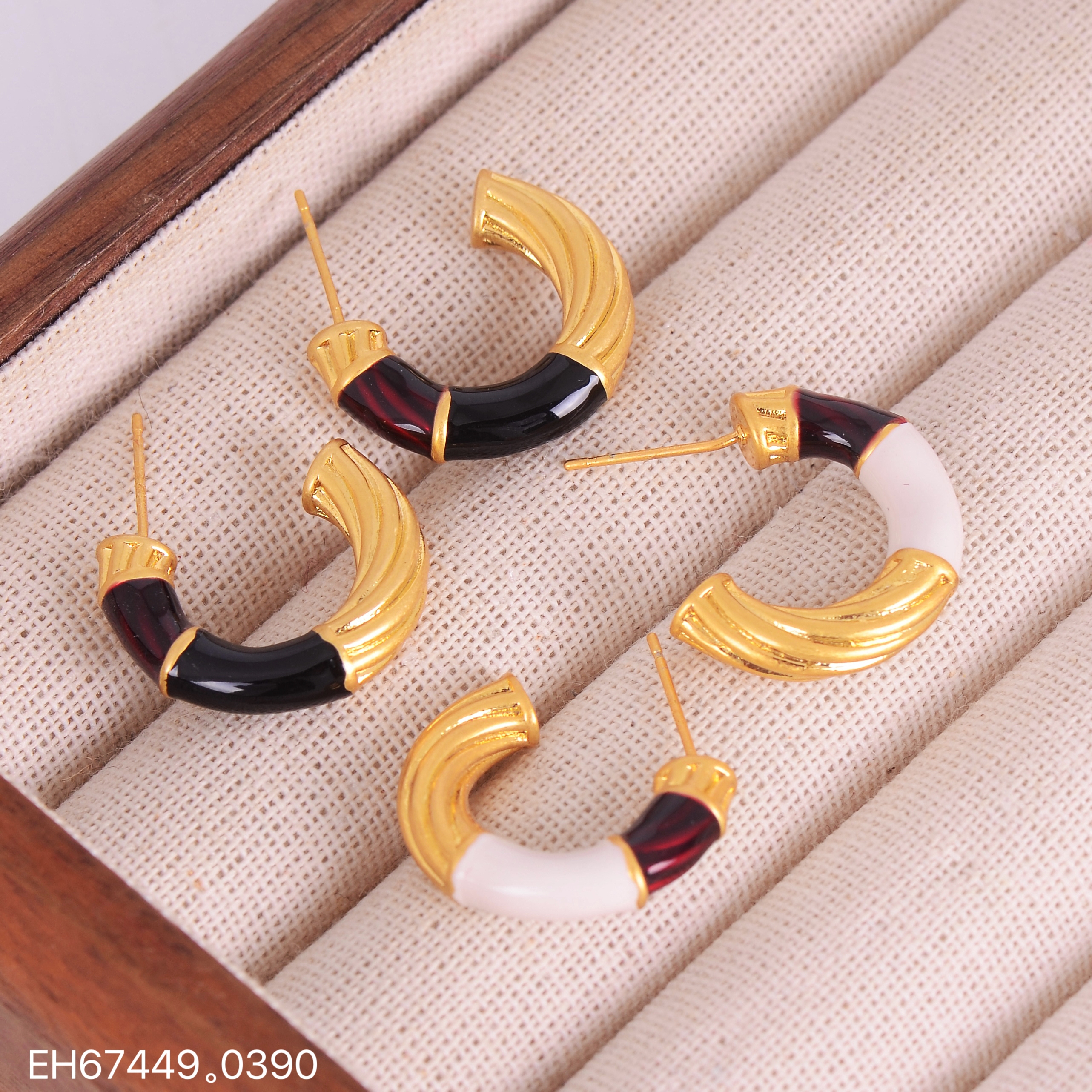 欧美复古高级感耳饰经典百搭液体小众设计感黑色滴釉C型耳环耳饰