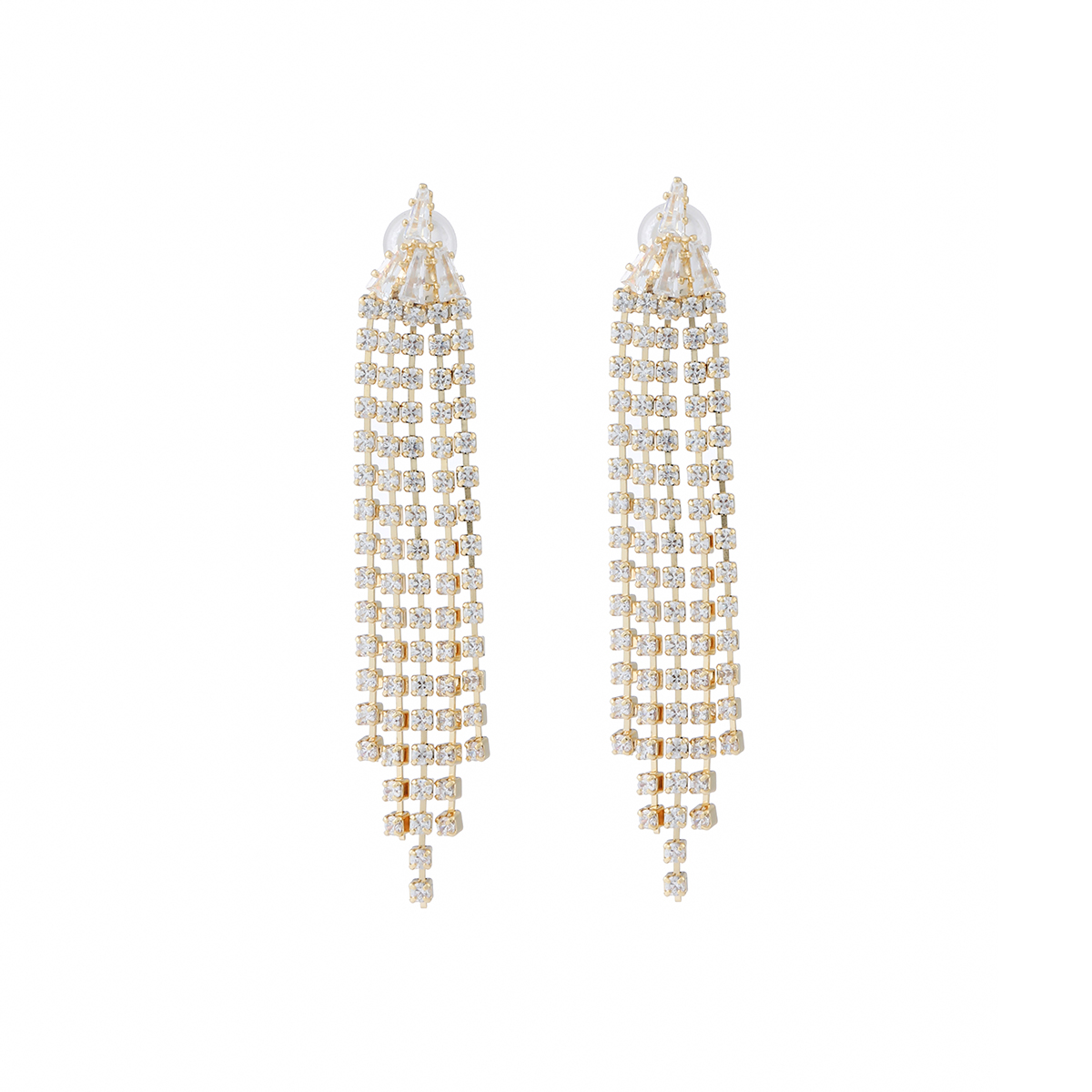 Xuhui brand exquisite and light luxury copper plated with real gold and set with zircon 925 silver pins and full zirconium tassels design stud earrings Specification drawing