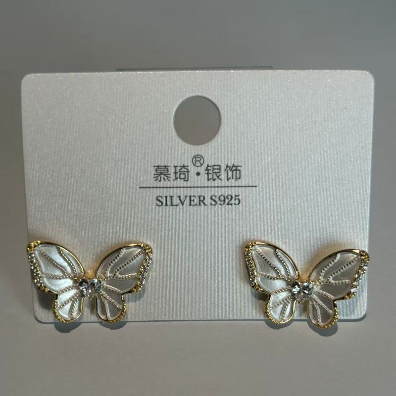 慕琦银饰四叶草耳钉晶莹剔透浪漫优雅蝴蝶透亮白底实物图