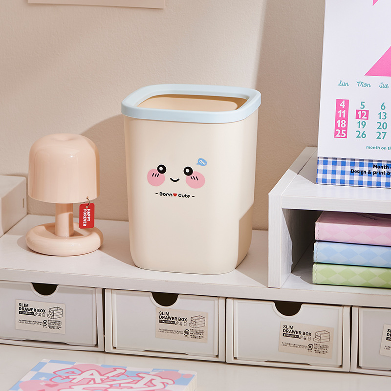 J06-9013可爱多功能家用收纳桶桌面文具桶带压圈学生宿舍办公室废纸篓收纳细节图