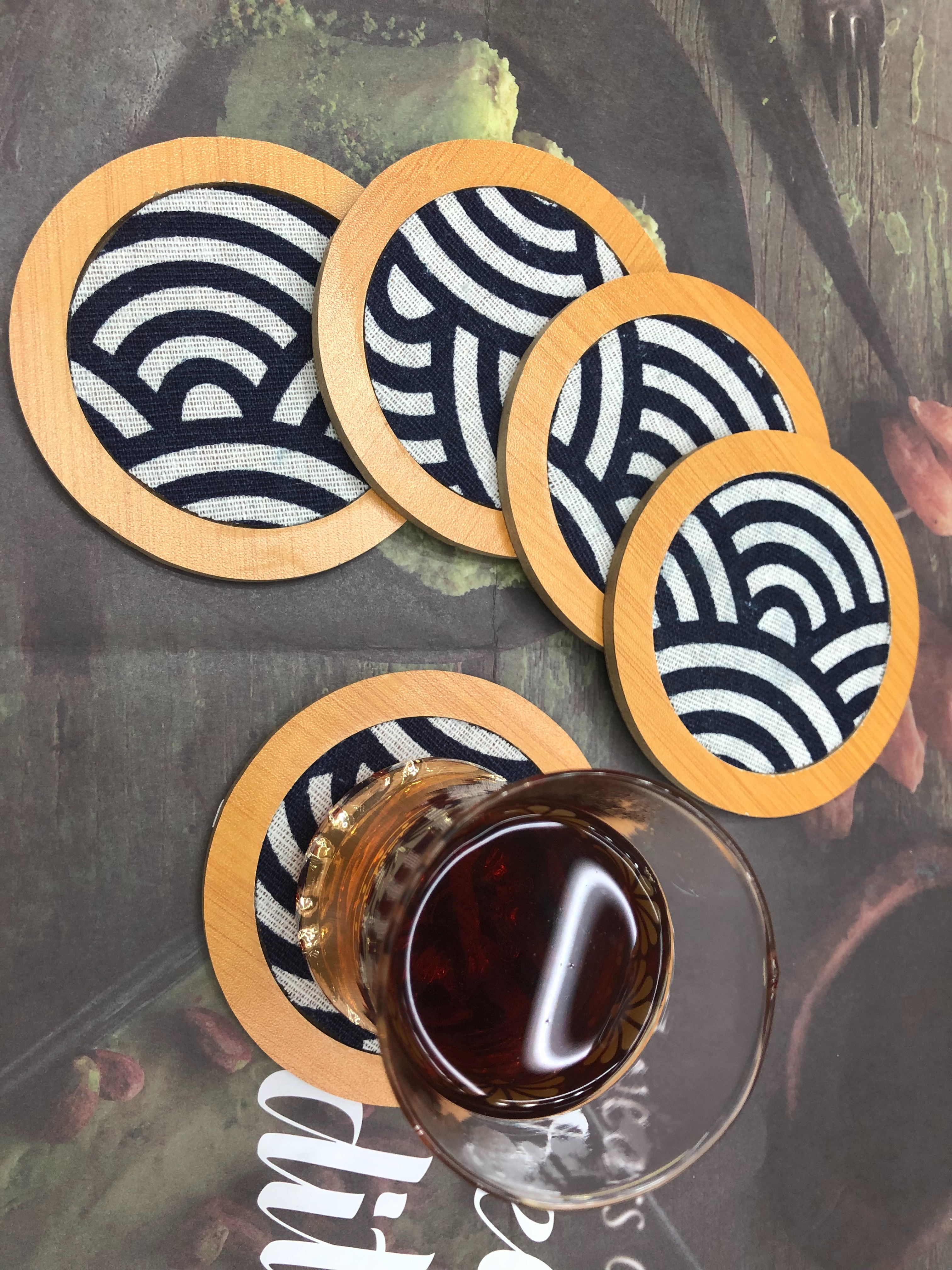 【捷豪竹木】日用百货餐垫杯垫日式和风纹样木质杯垫套装 创意防滑隔热垫家用咖啡杯茶杯垫 餐桌防烫装饰小物件ins风茶具配件