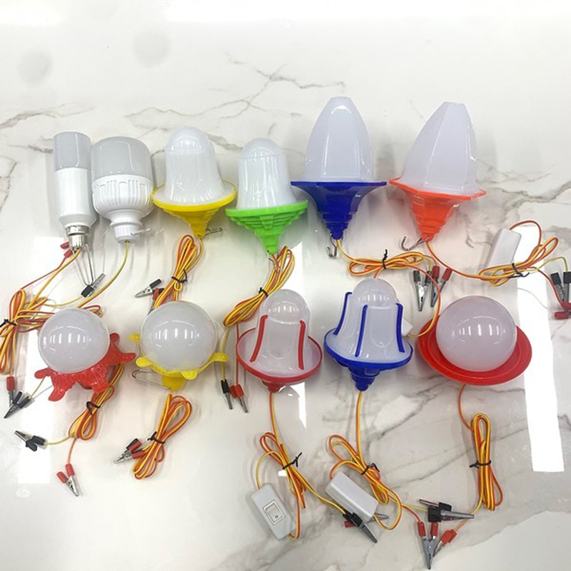 AIBUCUO S54 rainbow chandelier, 12W red/yellow/blue/green plastic lamp, LED low-voltage pointed cage hexagonal bulb, DC with wire clip bulb, boat, night market, stall and camping lighting details Picture