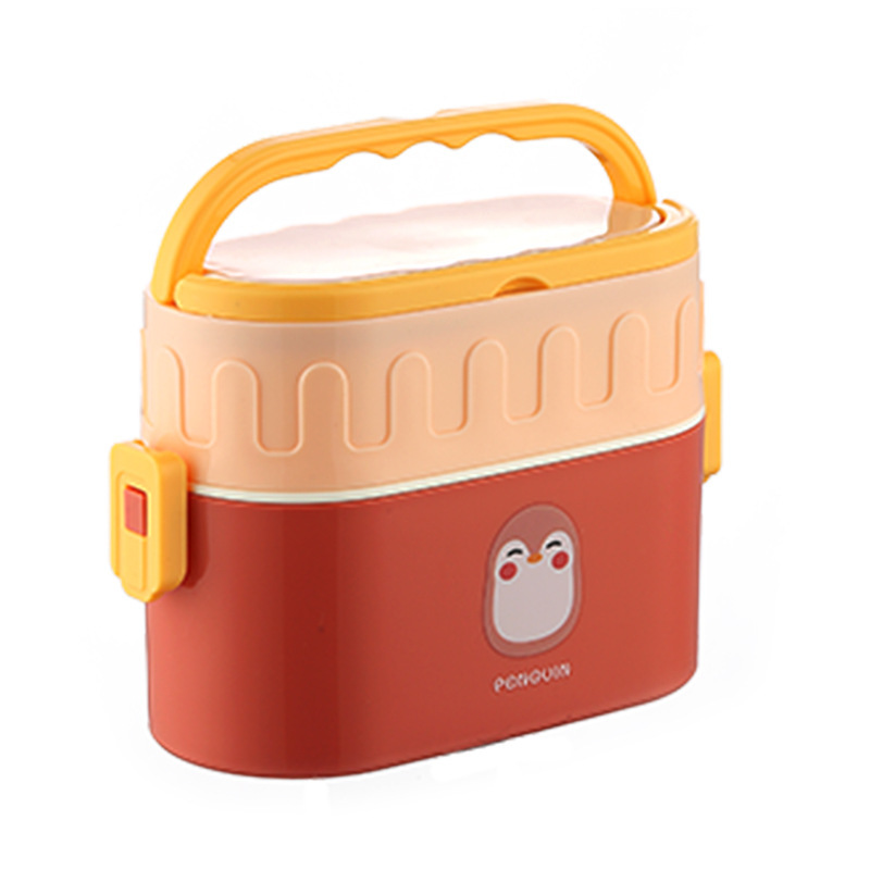 J35-2516A cartoon plastic double-layer lunch box, office worker and student lunch box, microwave oven-safe Japanese bento box Item Picture