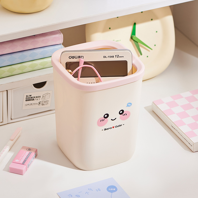 J06-9013可爱多功能家用收纳桶桌面文具桶带压圈学生宿舍办公室废纸篓收纳产品图