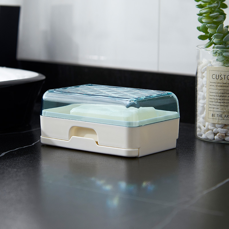 G28-GH-2538 simple draining soap box for bathroom outings with a lid and a hollowed-out bottom for drainage and anti-slip washing Item Picture