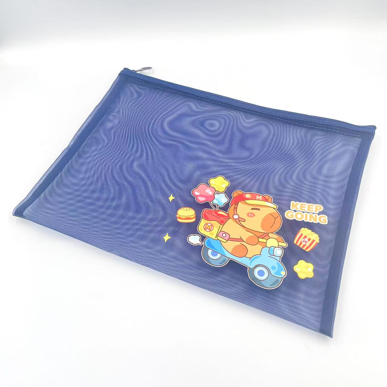 A4 zipper bag, cartoon printed mesh bag, student stationery bag, homework test paper bag, office materials bag Item Picture