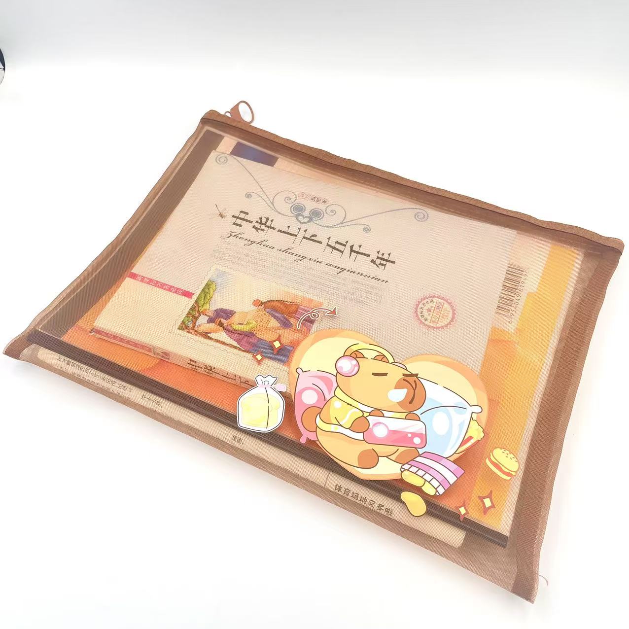 A5 zipper bag, cartoon printed mesh bag, student stationery bag, homework test paper bag, office materials bag pic 1