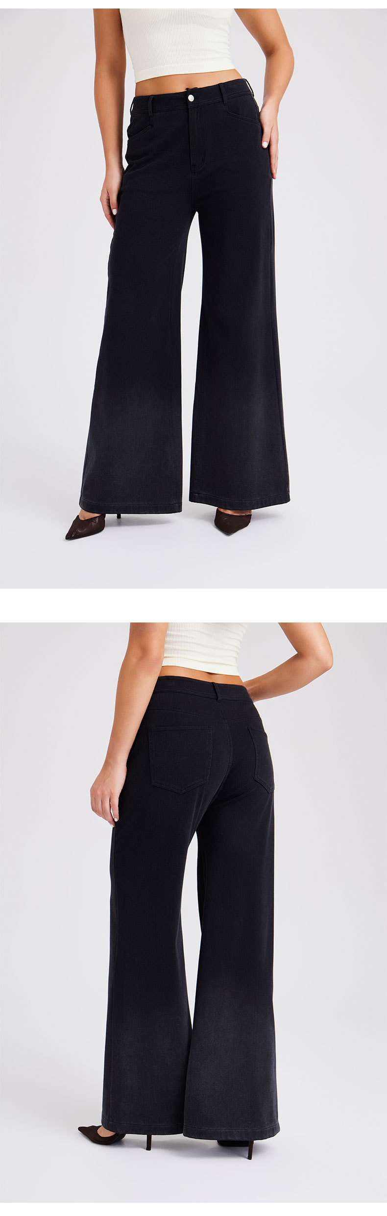 跨境新款渐变牛仔阔腿裤女高腰显瘦多口袋时尚宽松拉链健身休闲裤 牛仔裤女牛仔裤详情图17