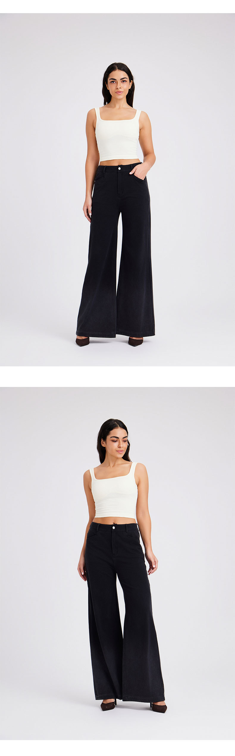 跨境新款渐变牛仔阔腿裤女高腰显瘦多口袋时尚宽松拉链健身休闲裤 牛仔裤女牛仔裤详情图16