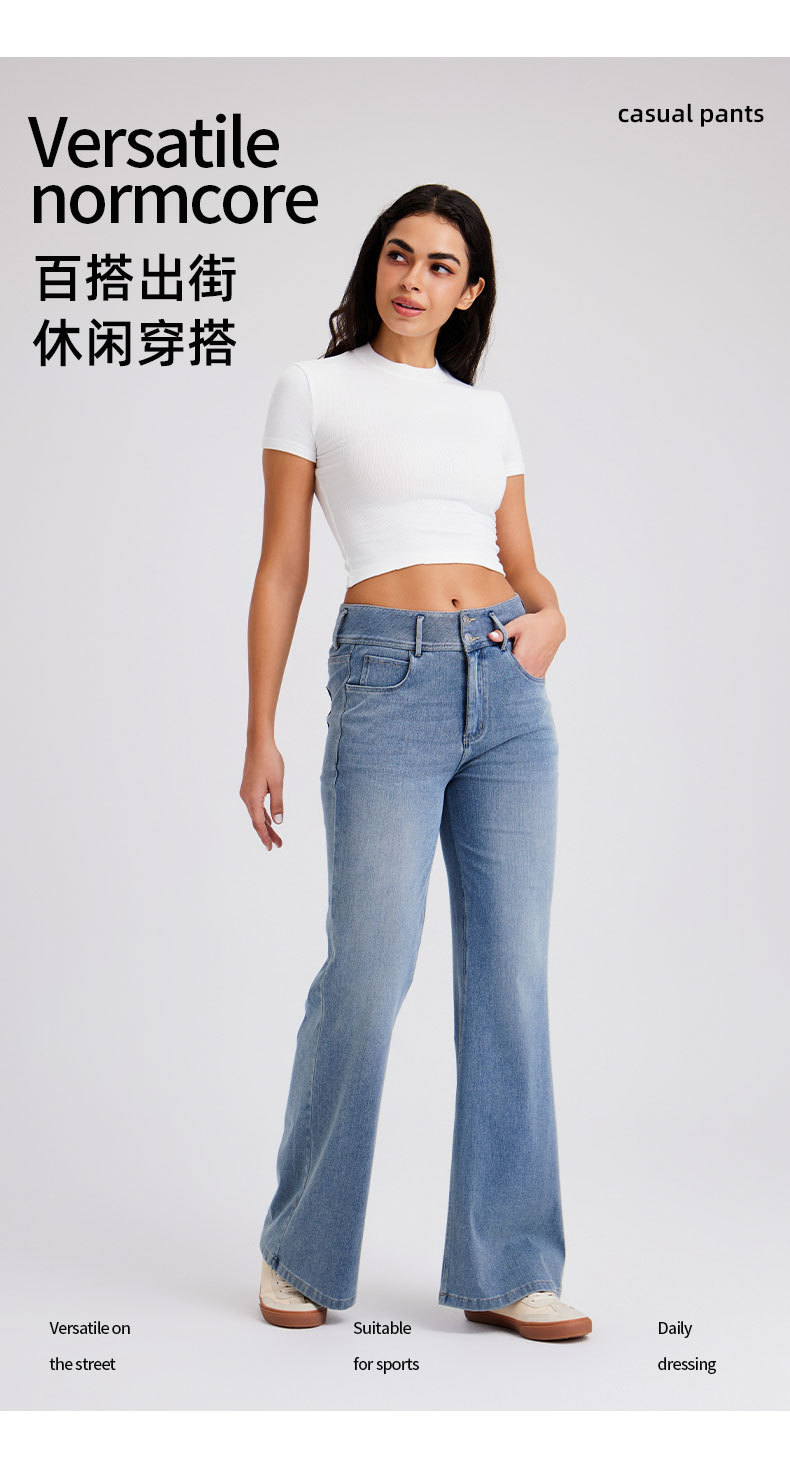 跨境欧美➕非洲大码新款高腰经典款牛仔阔腿裤女猫须马骝高弹显瘦拉链宽松休闲裤 牛仔裤牛仔裤女库存详情图12