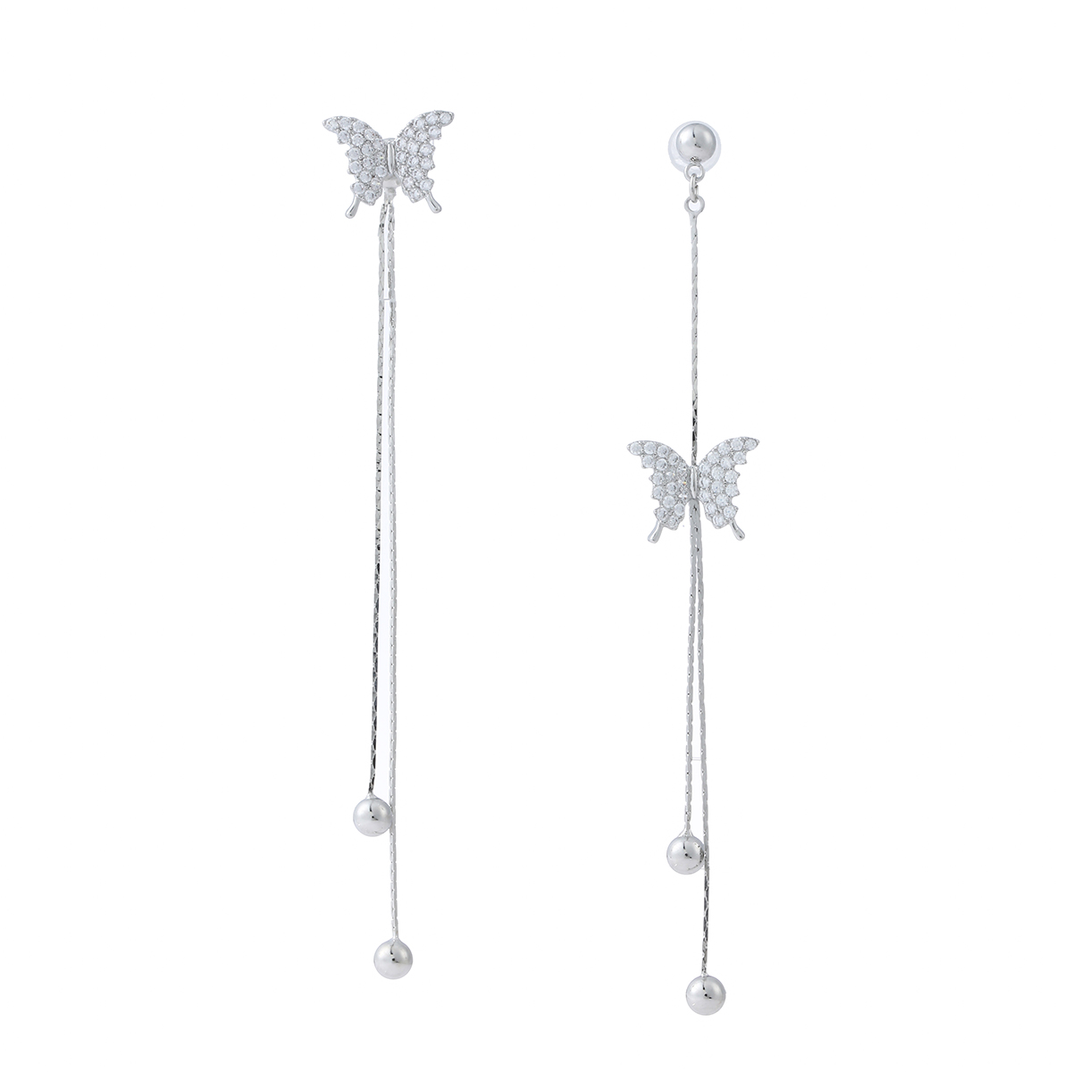 Xuhui brand exquisite and light luxury copper-plated with real gold and zircon inlaid 925 silver needle detachable butterfly long design super fairy luxury design fashionable stud earrings Item Picture