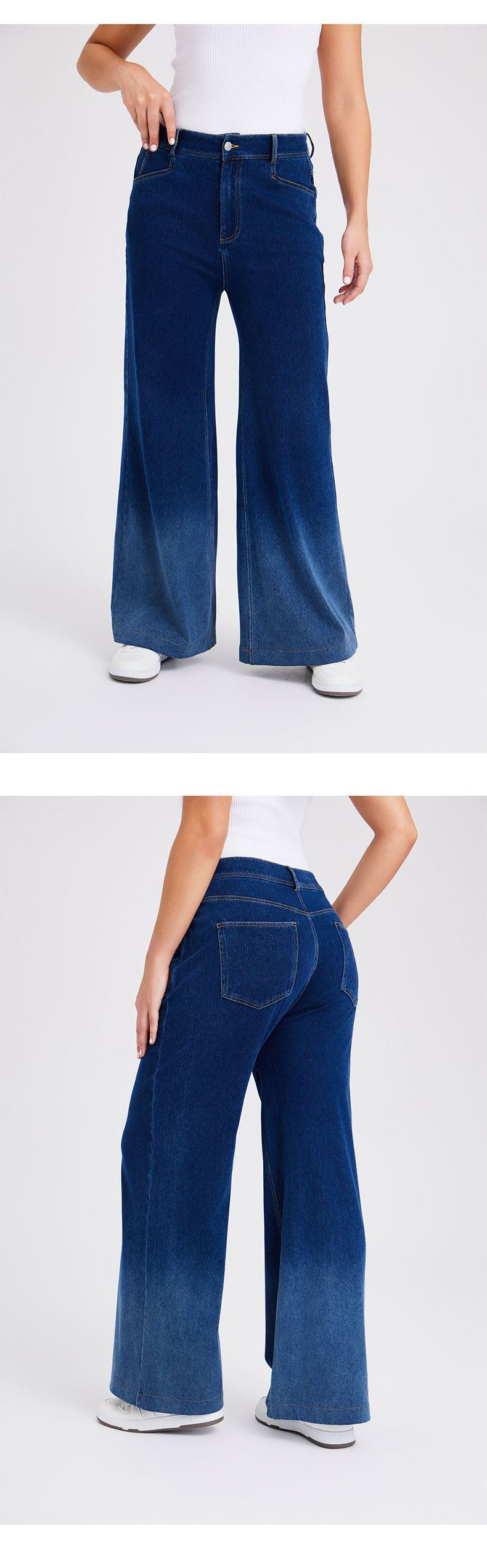 跨境新款渐变牛仔阔腿裤女高腰显瘦多口袋时尚宽松拉链健身休闲裤 牛仔裤女牛仔裤详情图19