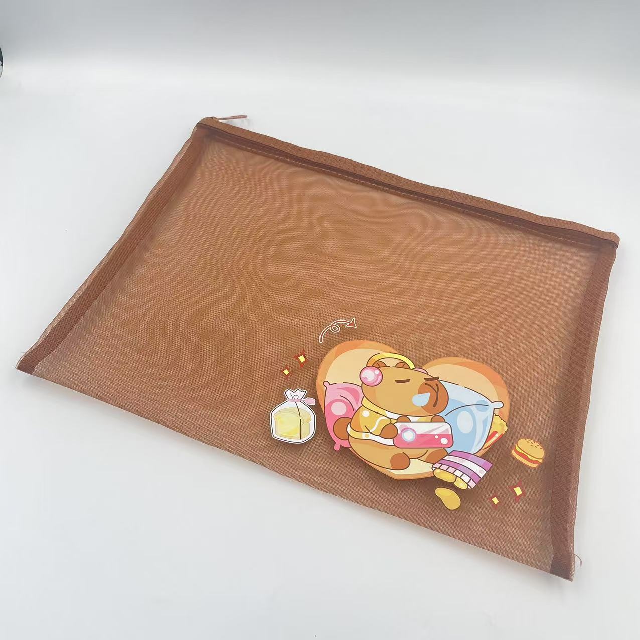 A5 zipper bag, cartoon printed mesh bag, student stationery bag, homework test paper bag, office materials bag details Picture